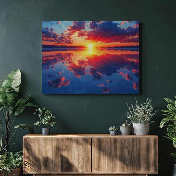 Bolivia Sunset Vibrant Clouds Reflected On Mirror Salt Flat Poster