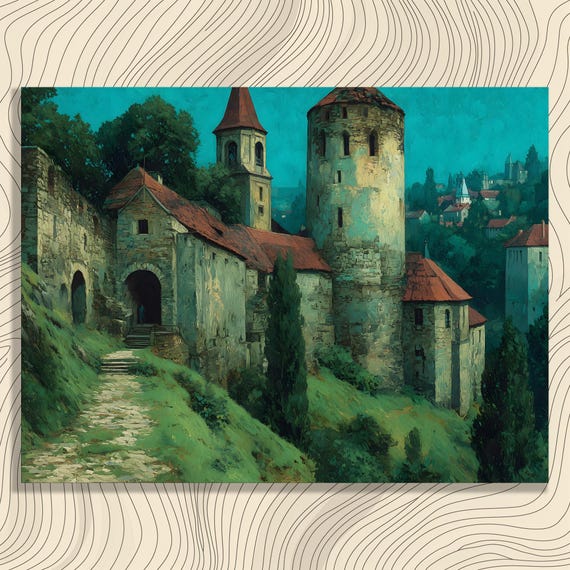 Majestic Castle Canvas Wall Art Classic Medieval Landscape Painting Print With Gothic Architecture And Nature Reserve Inspiration