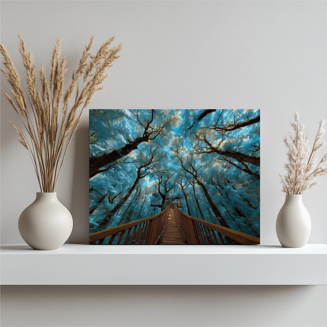 Surreal Treehouse Canopy Boardwalk Teal Forest Dreamy Art Poster