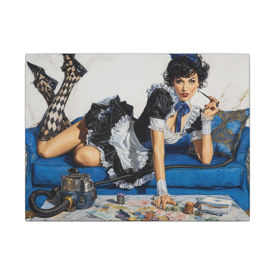 Retro French Maid Pin Up Poker Cards Chips Vintage Glamour Art Poster