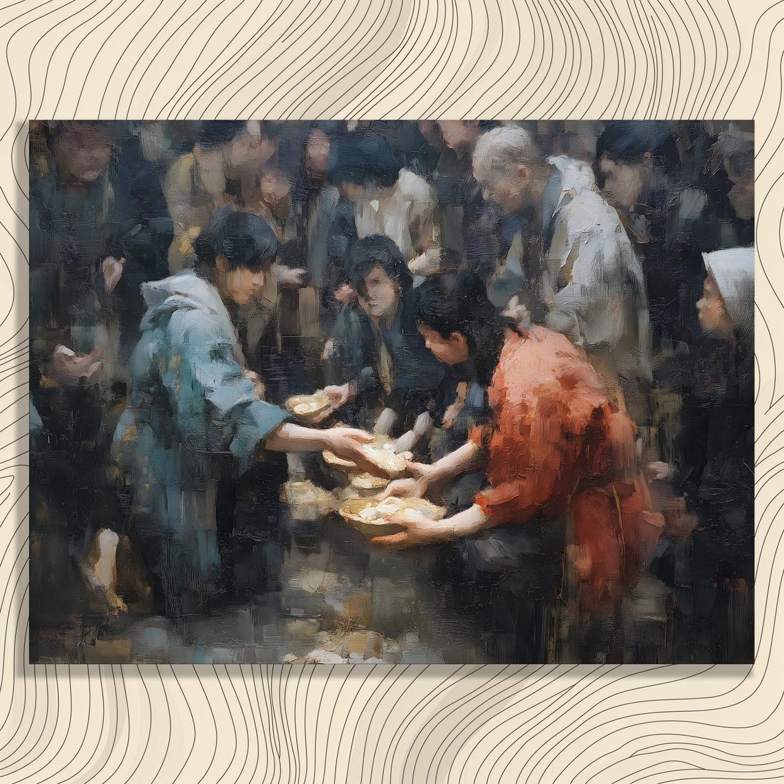Impressionist Crowd Sharing Community Meal Canvas Art Poster