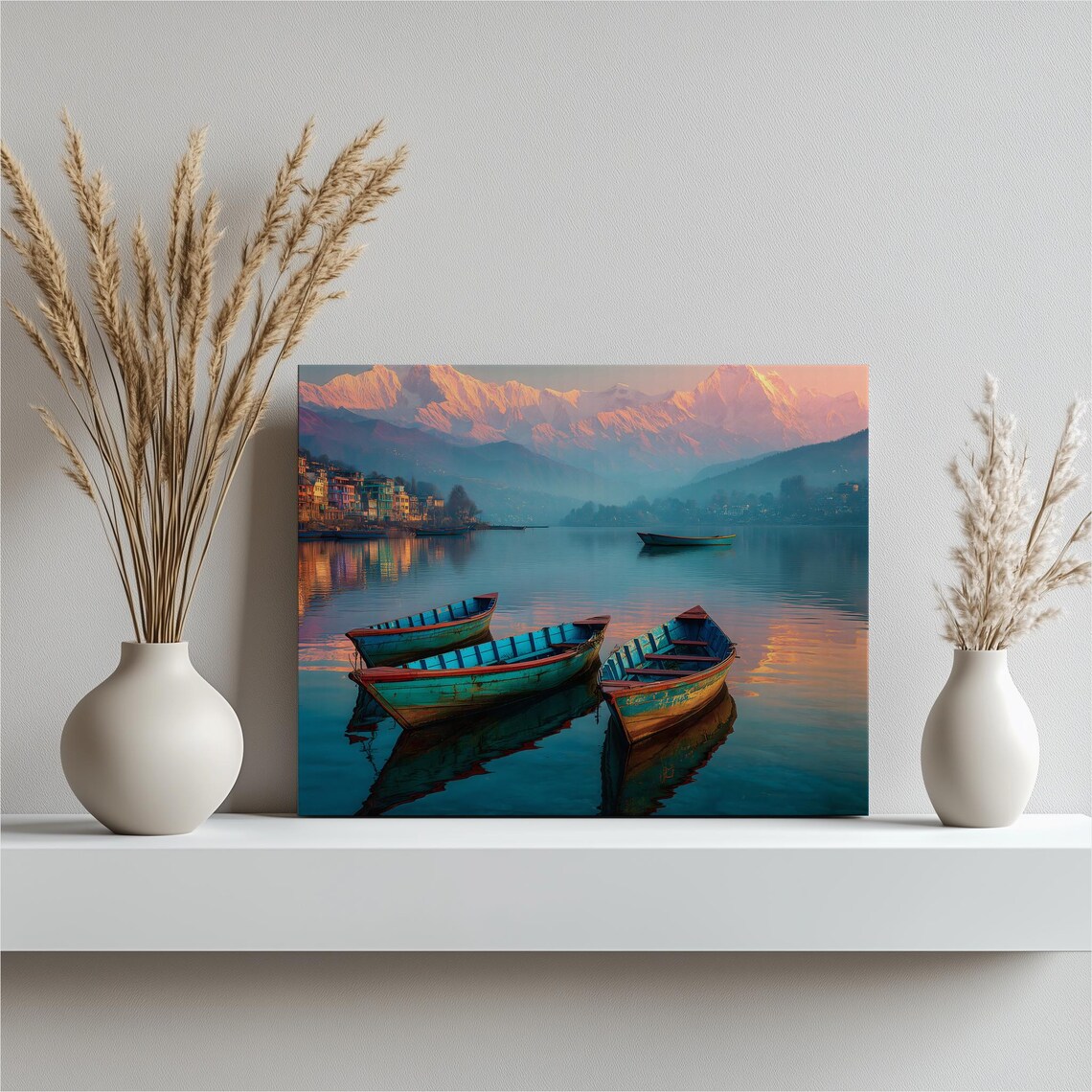 Pokhara Nepal Phewa Lake Boats Annapurna Sunrise Photo Poster