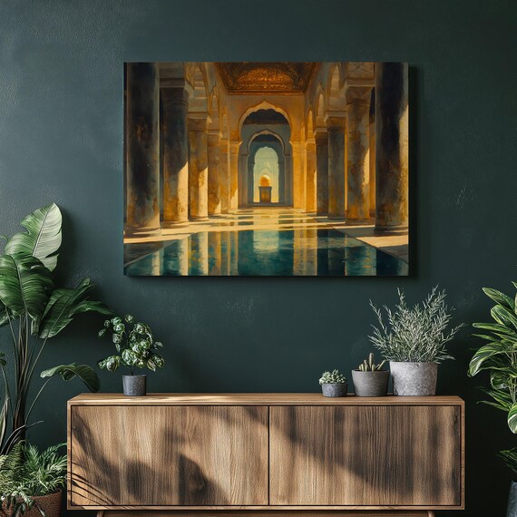 Moroccan Palace Colonnade Sunlit Arches Interior Canvas Wall Art