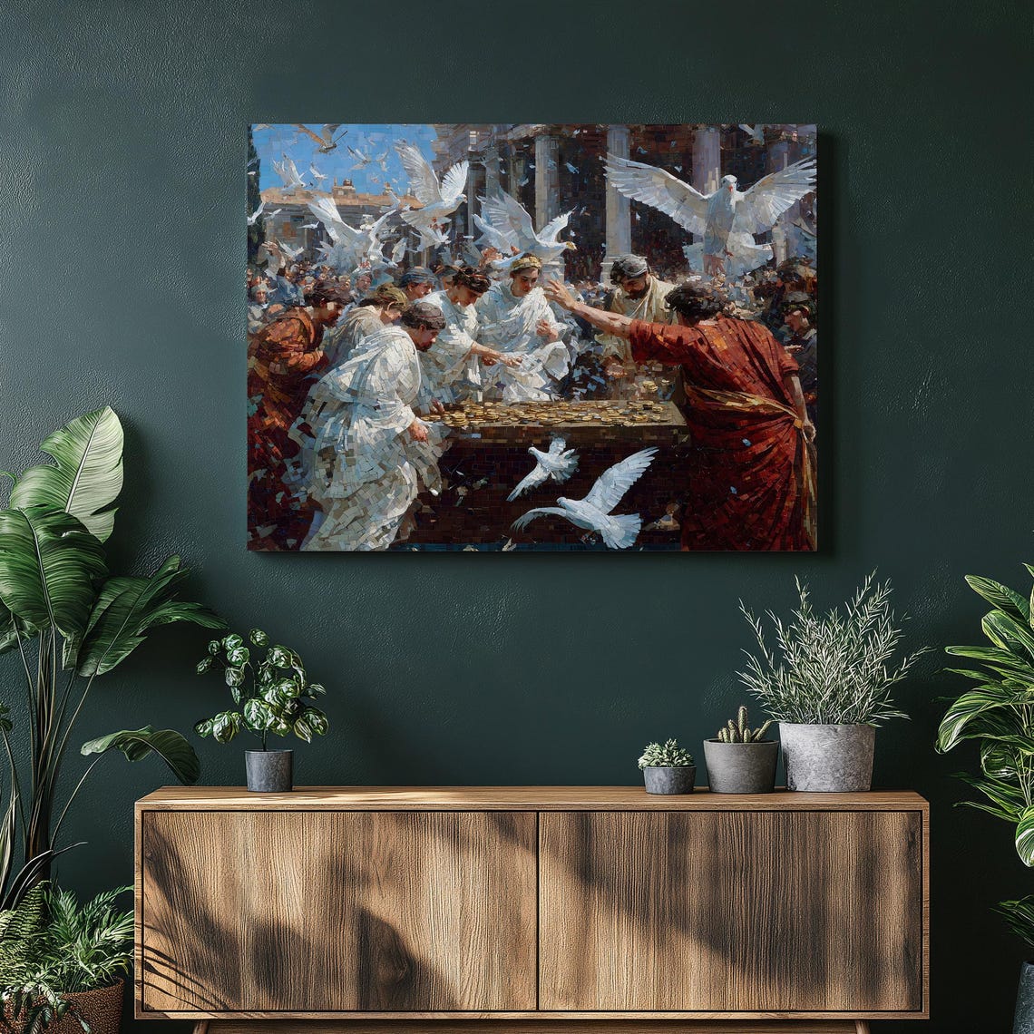 Ancient Rome Temple Doves Mosaic Style Classical Crowd Scene Poster