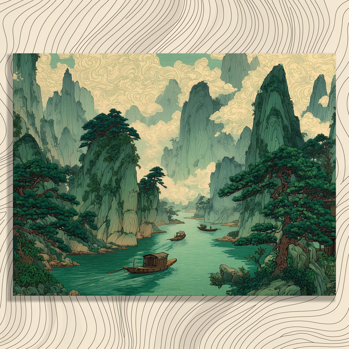 Serene Karst River Valley Traditional Chinese Landscape Poster