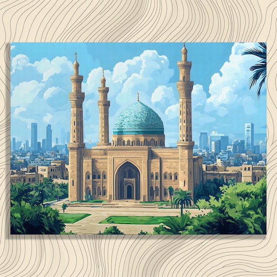 Grand Mosque Canvas Wall Art Modern Cityscape Landscape Painting Print Gift Decor Islamic Architecture Travel Souvenir Fine