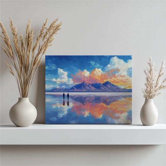 Bolivia Canvas Wall Art Uyuni Salt Flats Reflections Vibrant Andean Landscape Painting For Home Decor Colorful Mountains Sunset Gift