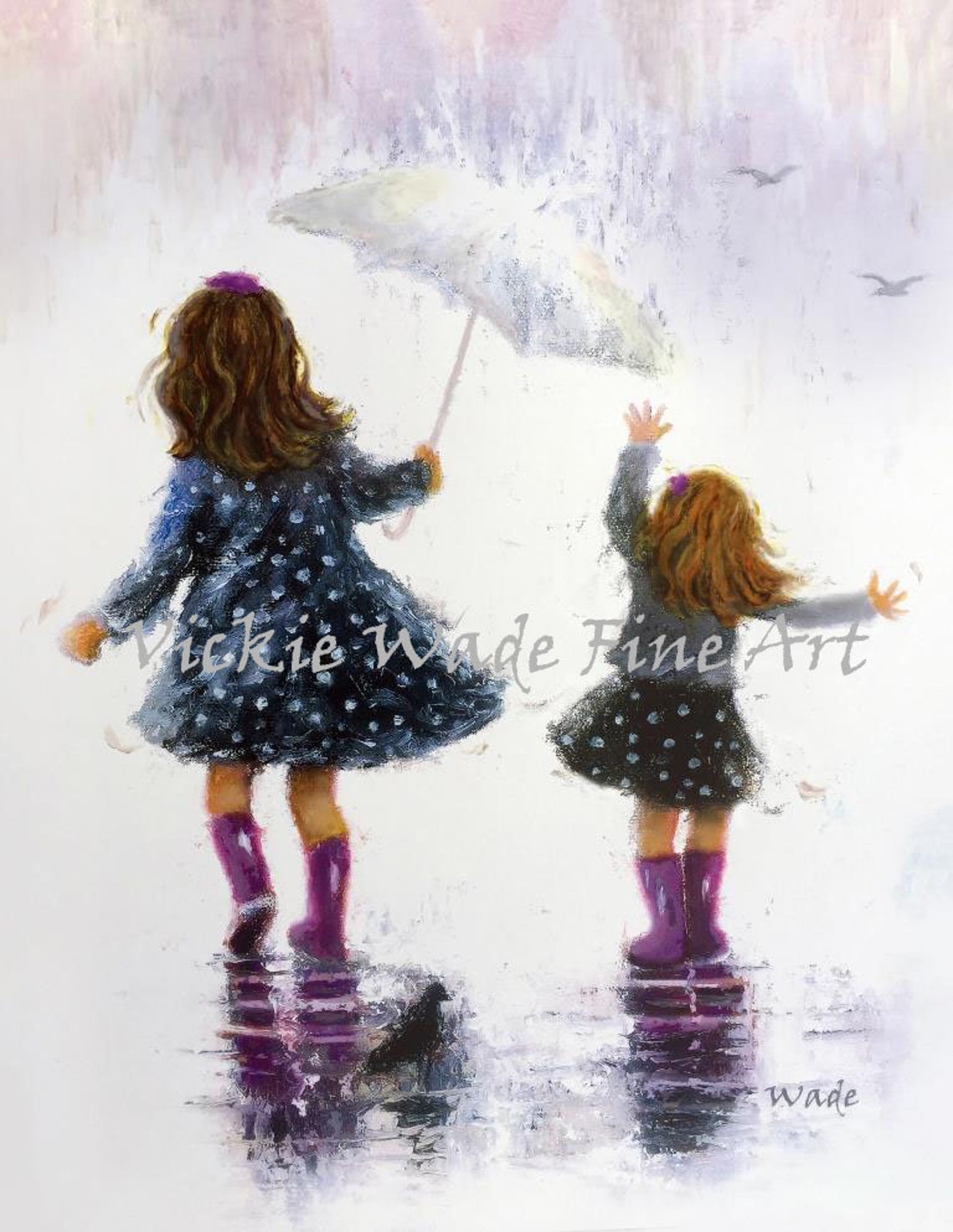 Two Sisters Rain Art Print Two Blonde Girls Two Blonde Sisters Two Daughters Girls Room Art Sister Gift Rain Girls Vickie Wade Art - Image 2