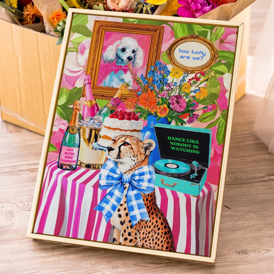 Maximalist Cheetah Champagne Party Collage Trendy Art Poster - Image 2