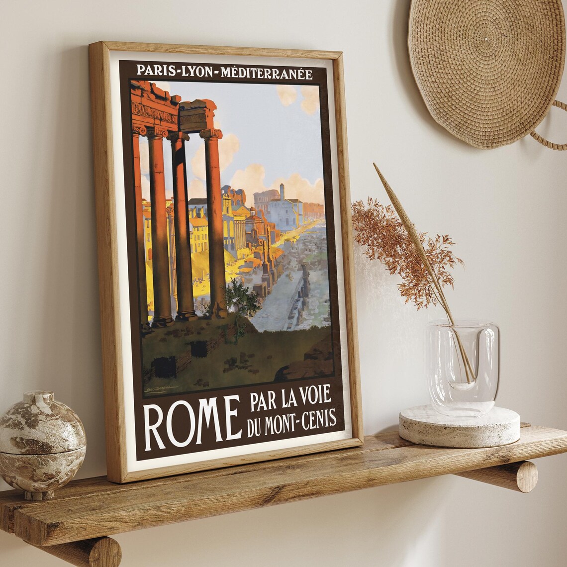 Rome Via Mont Cenis Roman Forum Vintage French Railway Poster - Image 3