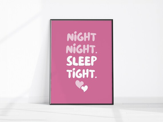 Night Night Sleep Tight Pink Typography Poster Hearts Bedroom Art