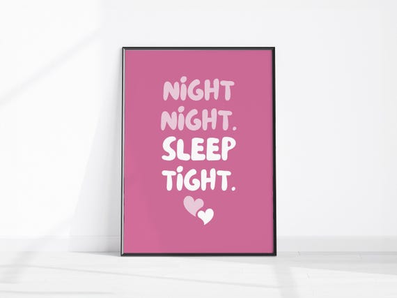 Night Sleep Tight Heart Print Preppy Pink Bedroom Poster Girly Wall Art Love Partner Gift For Her Typography Dorm Room Decor