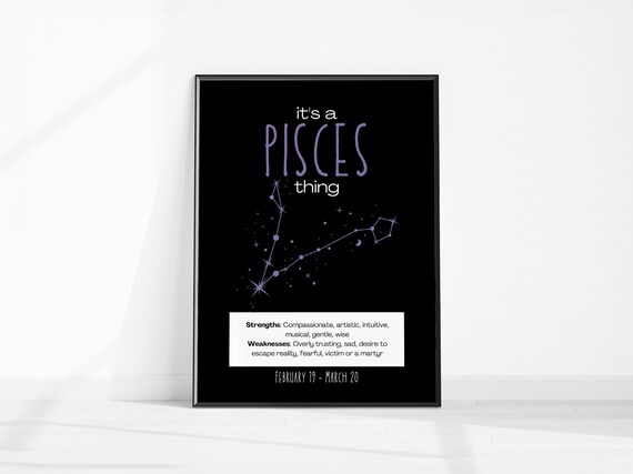Pisces Star Sign Print Birthday Gift Zodiac Wall Art Water Element Poster Instant Home Decor