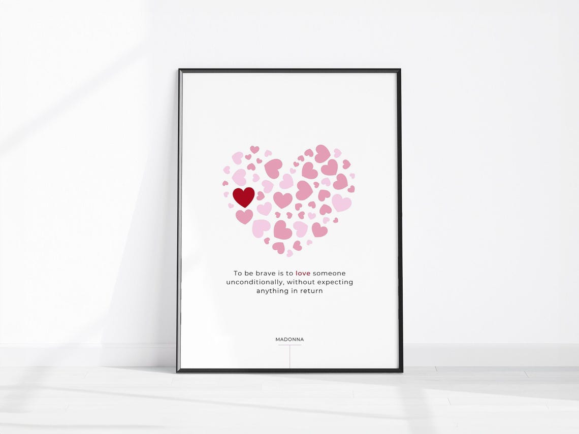 Madonna Love Bravery Quote Pink Heart Minimalist Design Poster