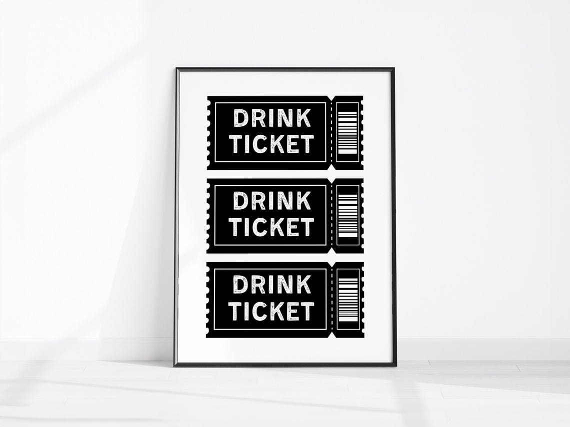 Vintage Triple Drink Ticket Poster Retro Black Bar Cart Decor