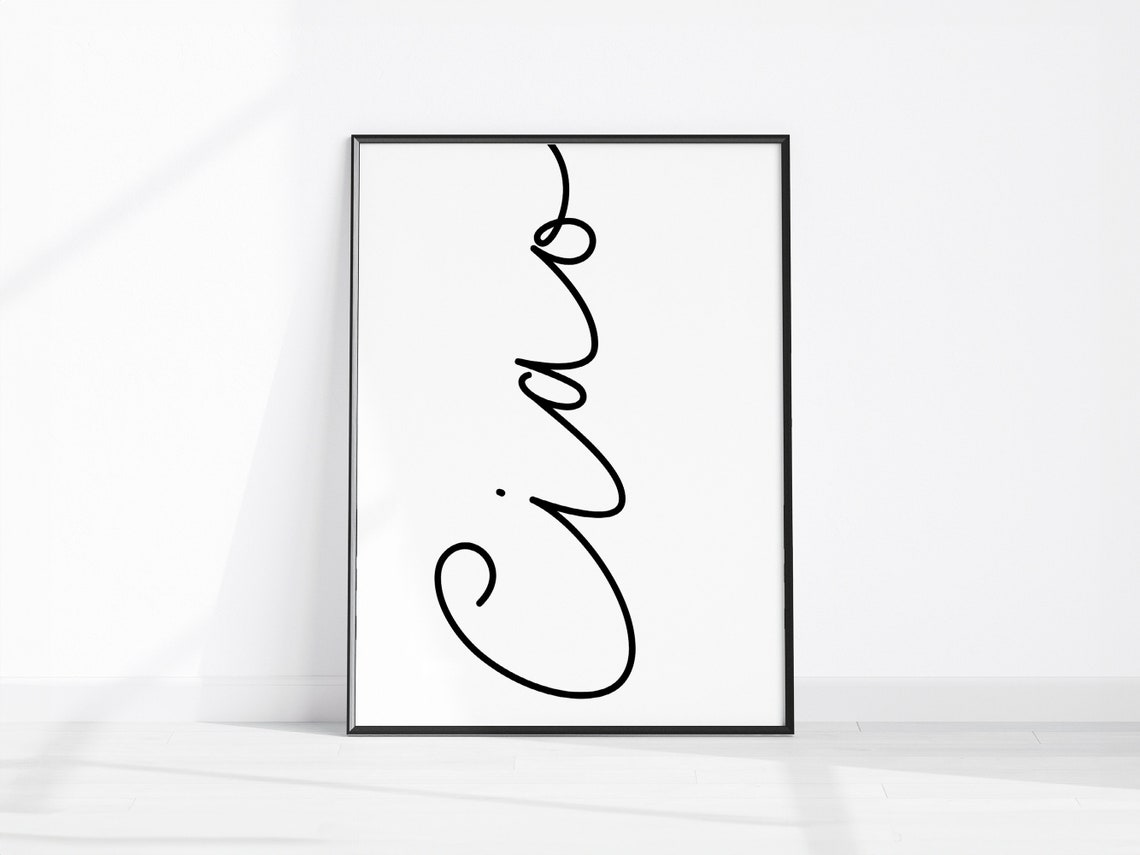 Ciao Script Typography Italian Greeting Minimalist Black White Poster