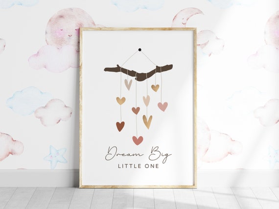 Neutral Nursery Dcor Dream Big Little One Print Art Heart Pendant Wall Kids Room Instant Bub Gift