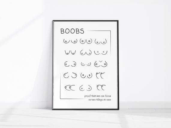 Breast Line Art Decor Sexy Boobs Wall Bathroom Funny Quote Boobies Poster Different Boob Shapes Home Print