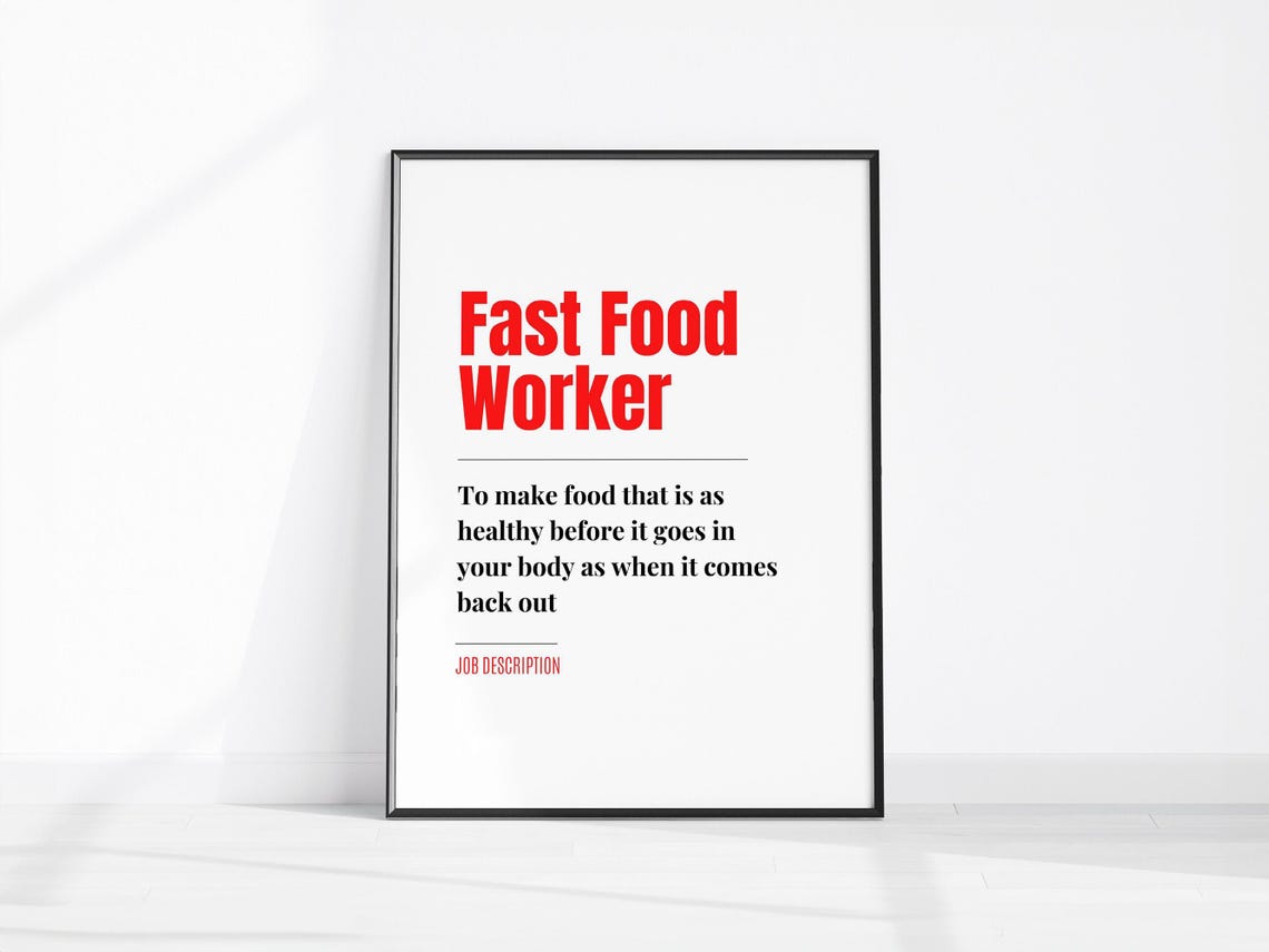 Fast Food Worker Funny Job Description Dictionary Style Wall Art