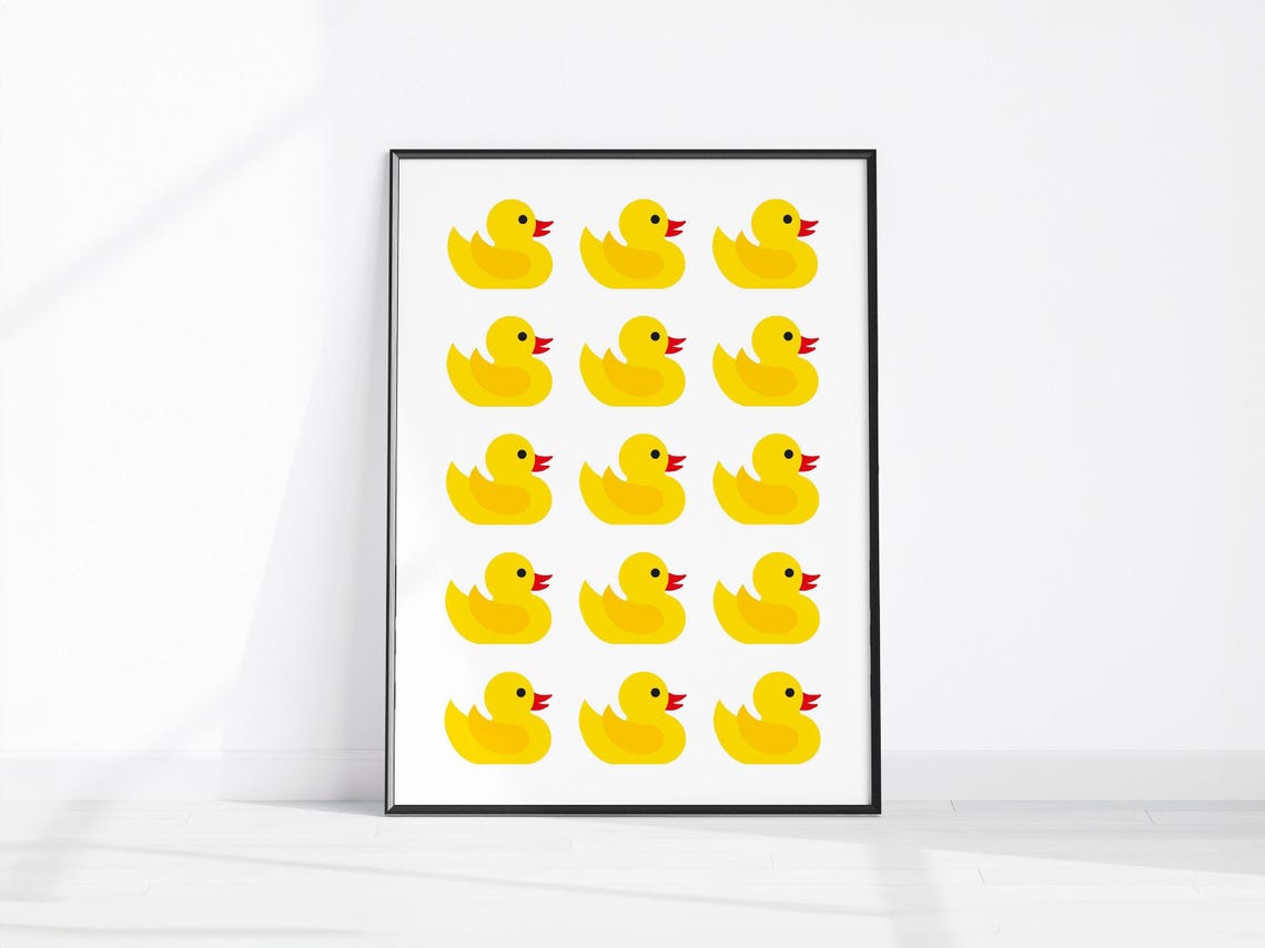 Rubber Ducks Grid Pattern Yellow Bath Toy Fun Nursery Wall Poster