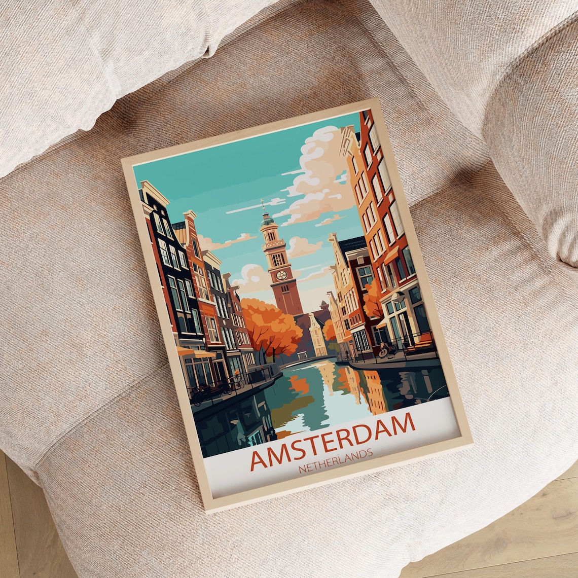 Amsterdam Netherlands Canal Gabled Houses Clock Tower Art Poster