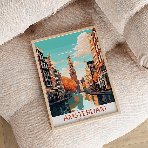 Amsterdam Netherlands Canal Gabled Houses Clock Tower Art Poster