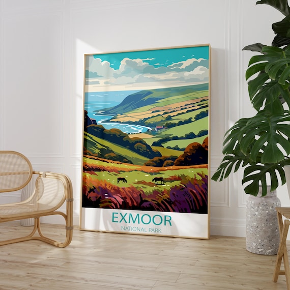 Exmoor National Park Moorland Ponies Coastal Landscape Travel Poster