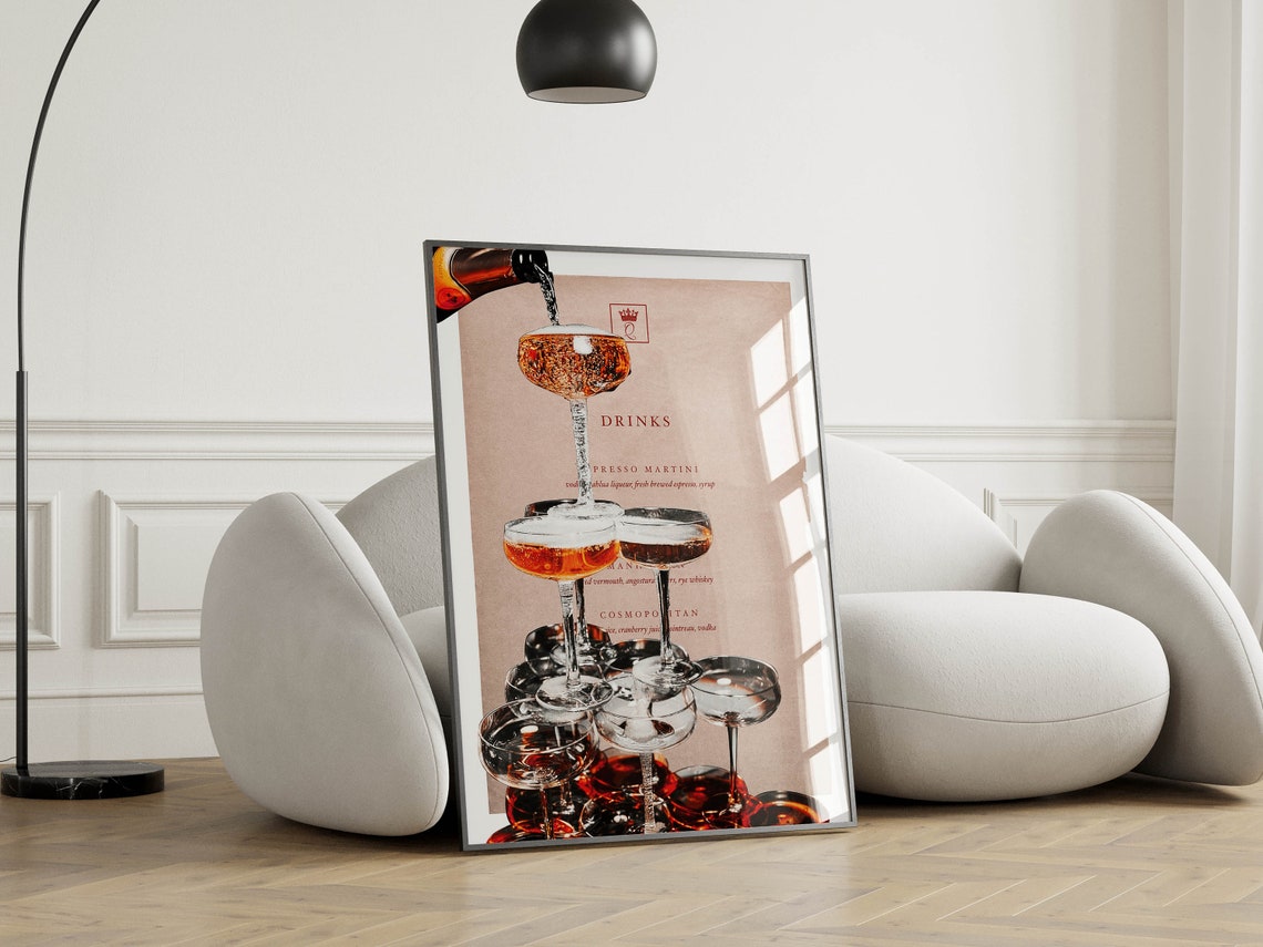 Champagne Bar Cart 70s Retro Art Print - Image 2