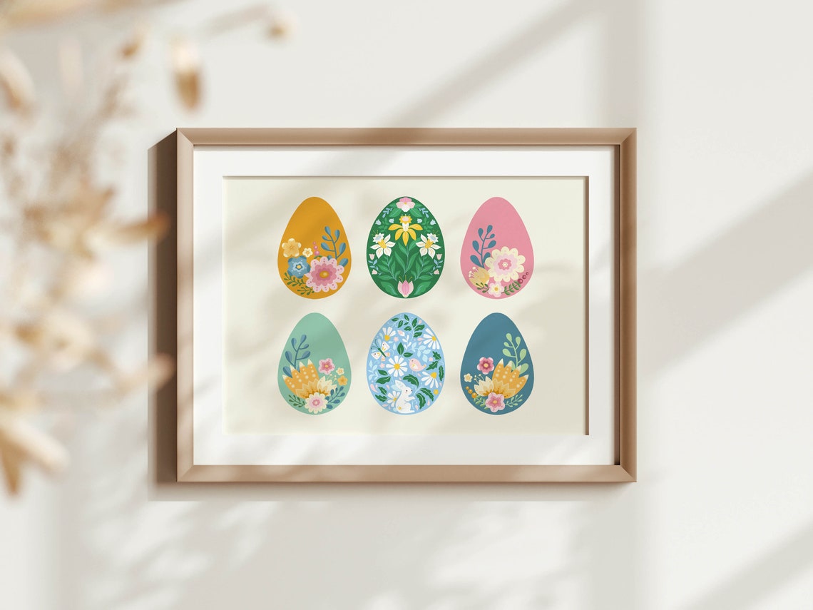 Six Pretty Floral Easter Eggs Colorful Spring Botanical Art Poster - Image 2
