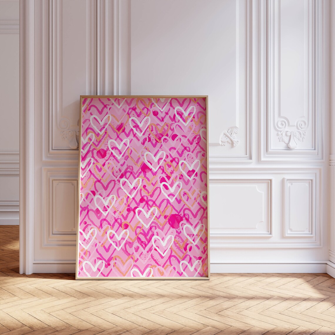 Pink Hearts Preppy Art Print, Dorm Decor - Image 2