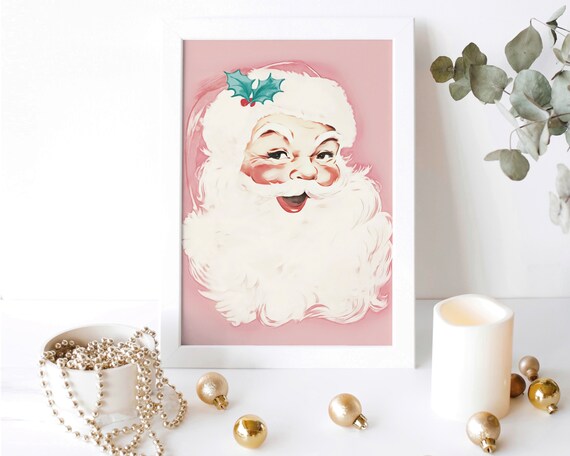 Pink Santa Claus 1950s Christmas Art Print