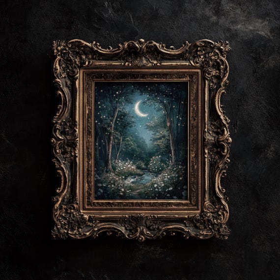 Whimsical Wall Art Moody Art Print Landscape Painting Dark Cottagecore Decor Forest Painting Dark Aesthetic Wall Art Whimsigoth Room Decor