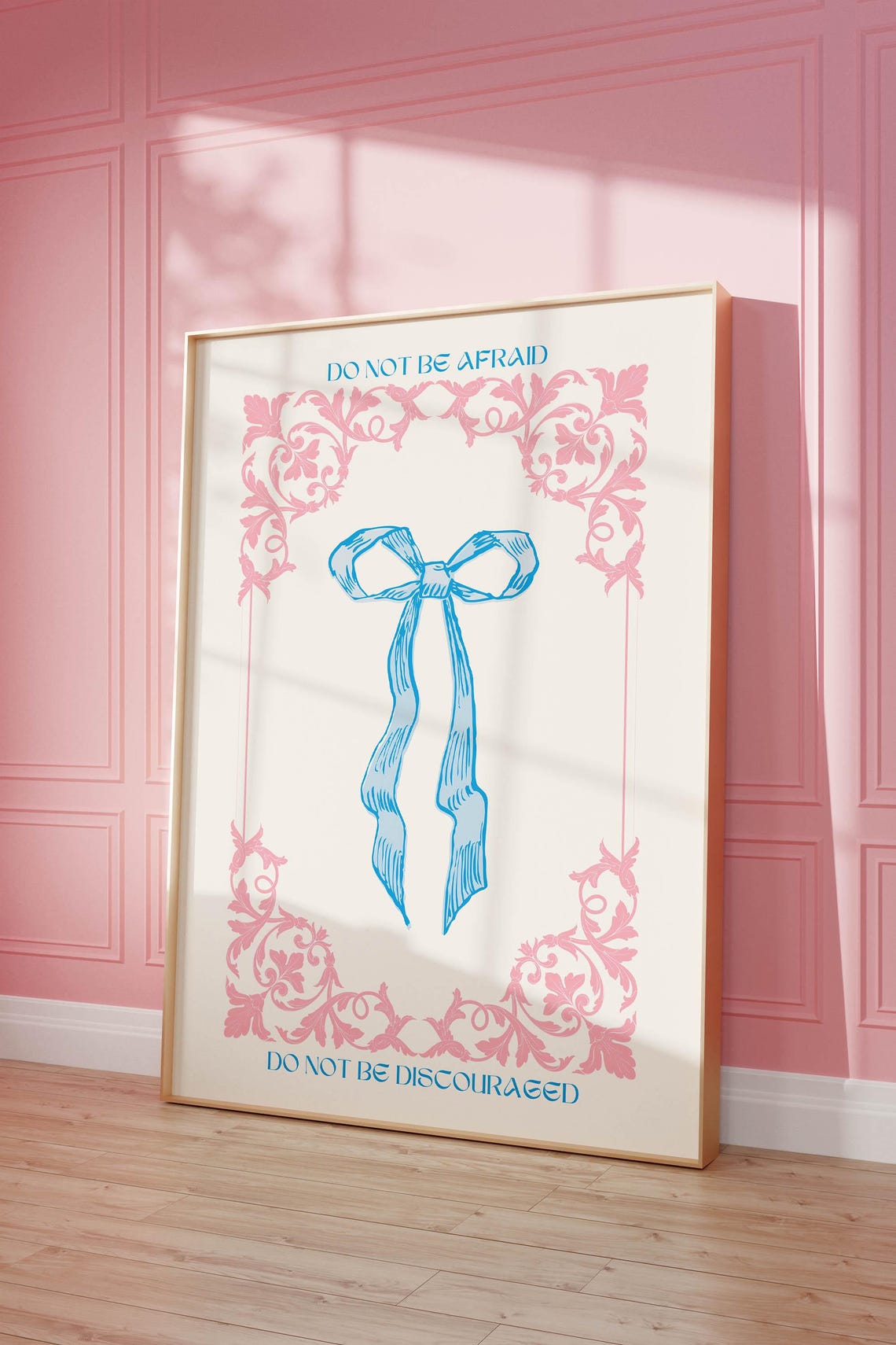 Do Not Be Afraid Blue Bow Scripture Pink Ornate Christian Poster