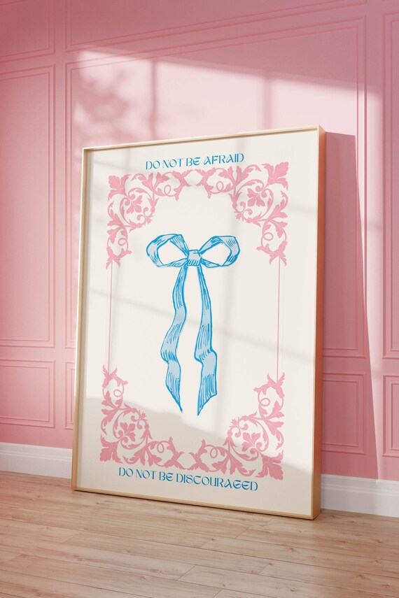 Do Not Be Afraid Blue Bow Scripture Pink Ornate Christian Poster