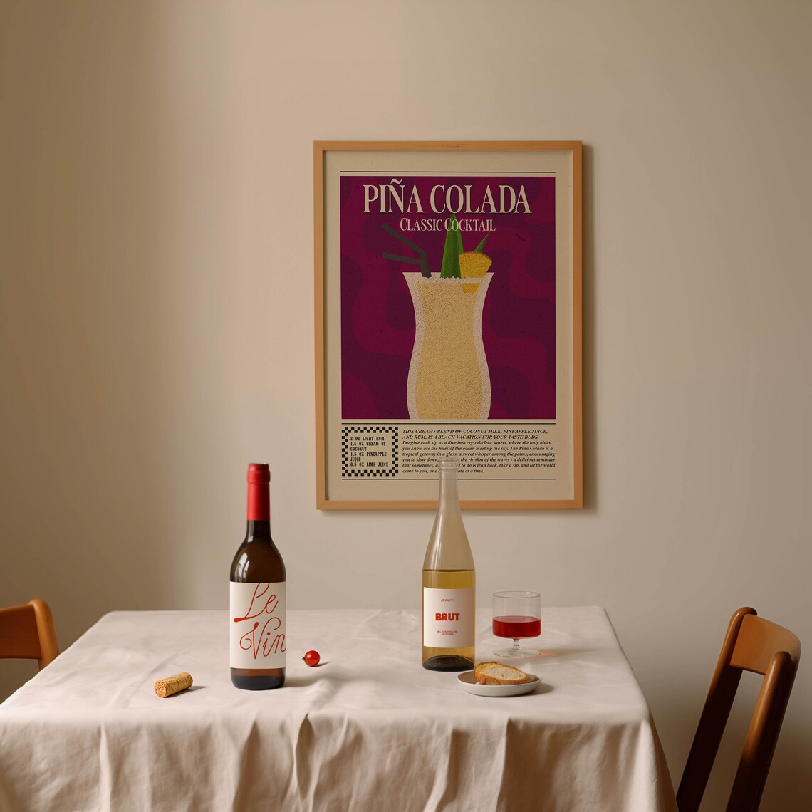 Pina Colada Classic Cocktail Recipe Retro Tropical Bar Cart Poster - Image 2
