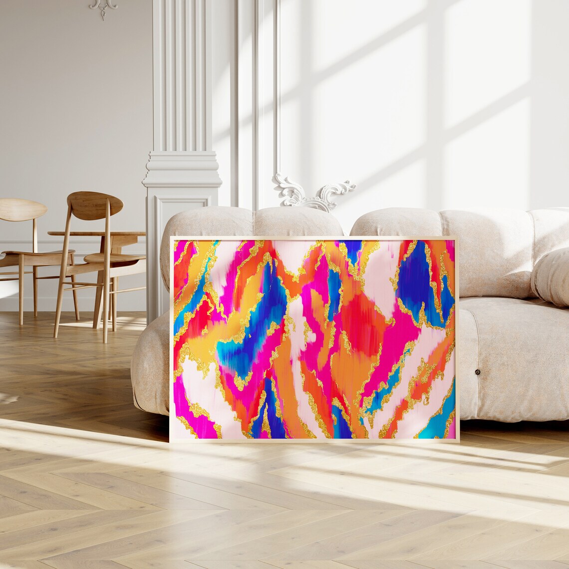 Pink Orange Blue Abstract Painting Art Print - Image 2