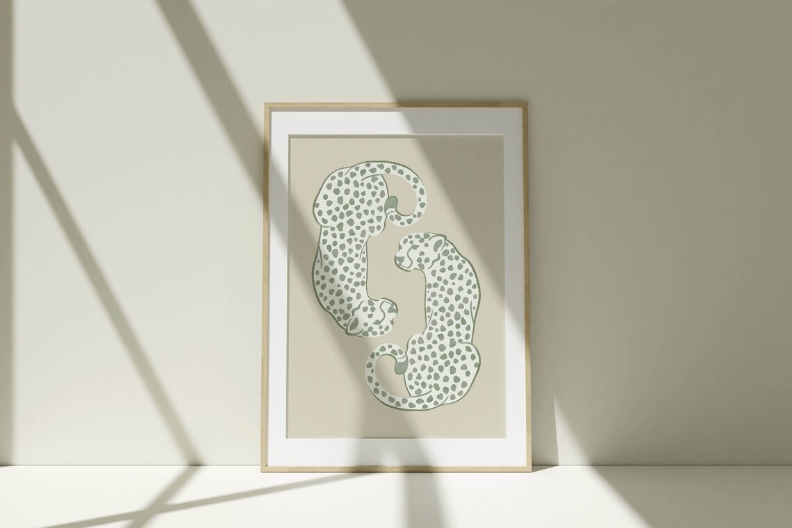 Sage Green Cheetah Print Animal Decor Art Print - Image 2