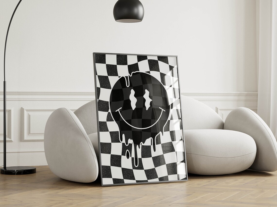 Melting Smiley Face Black and White Art Print - Image 2