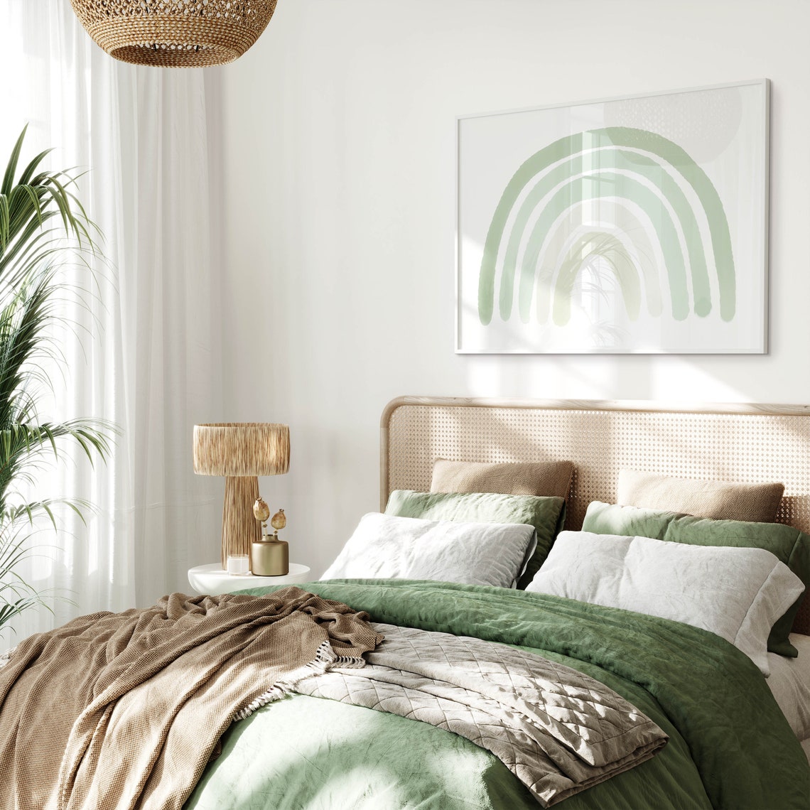 Sage Green Rainbow Nursery Boho Minimalist Soft Kids Room Poster - Image 2
