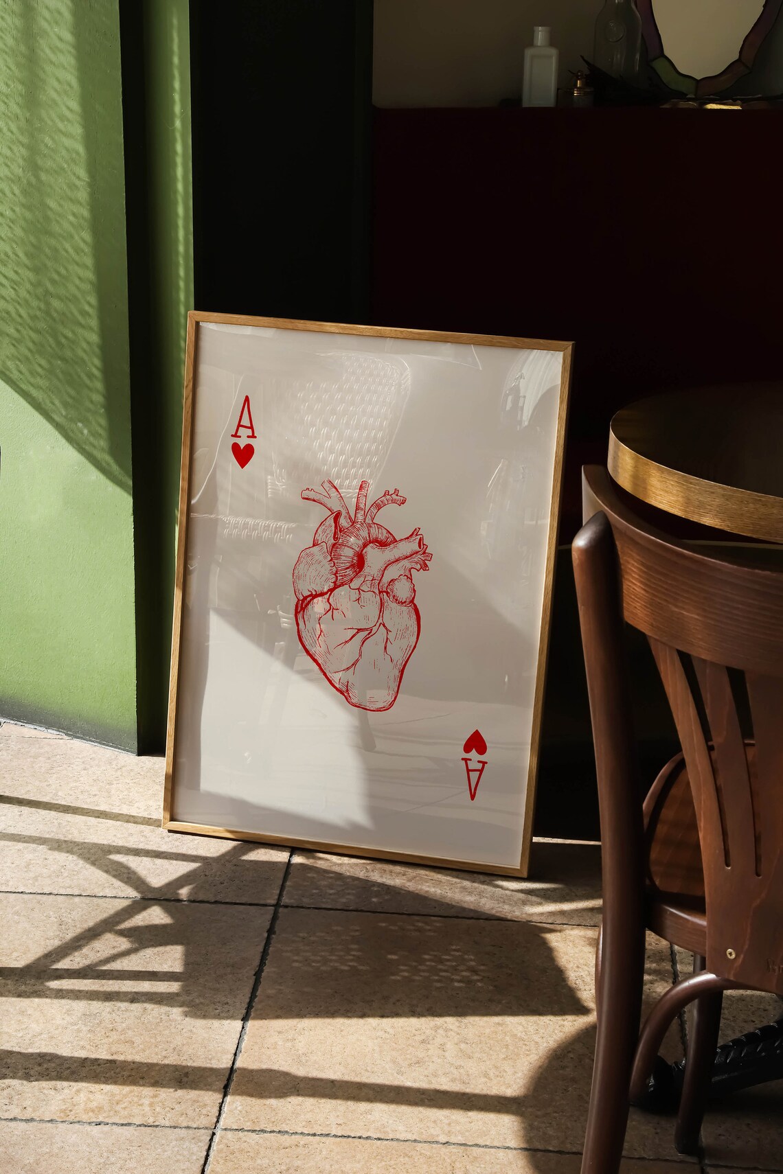 Red Anatomical Heart Ace of Hearts Playing Card Gothic Art Poster - Image 2