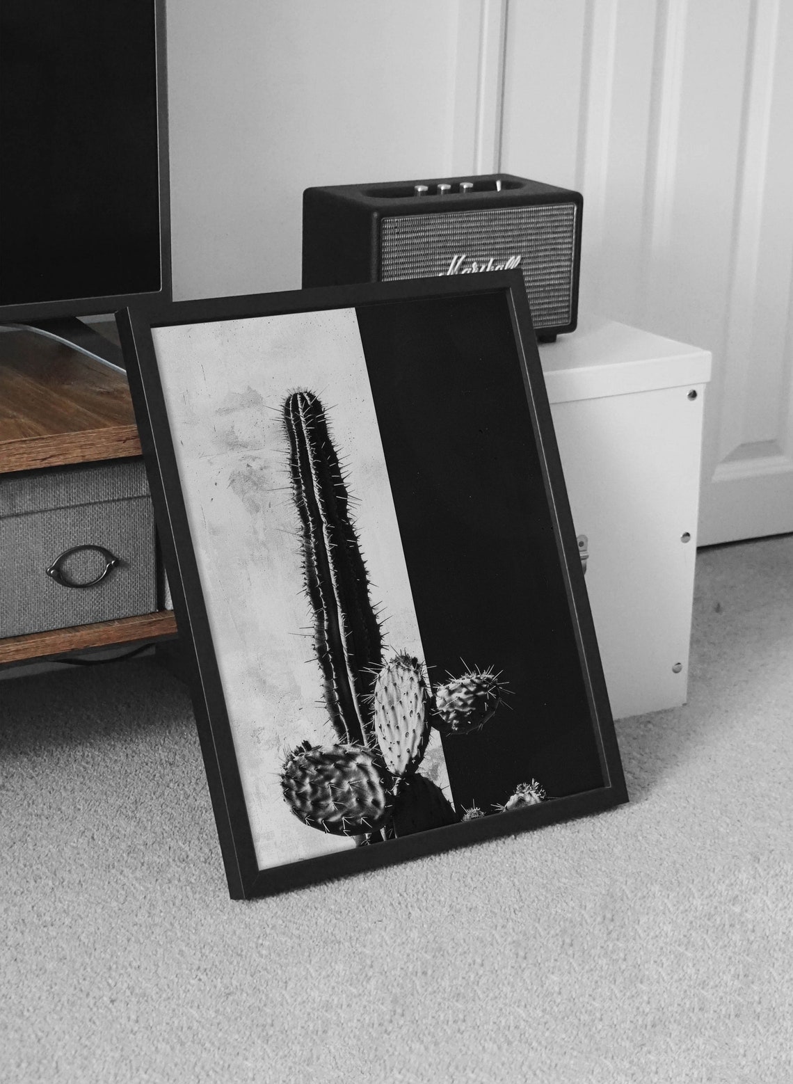 Bold Black And White Cactus Minimalist Desert Photography Poster - Image 2