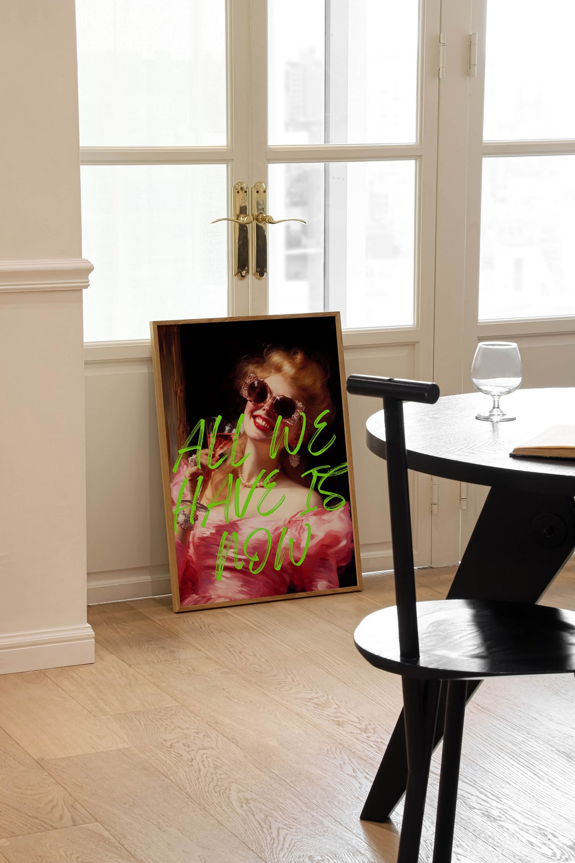 All We Have Is Now Champagne Woman Altered Art Maximalist Quote Poster - Image 2