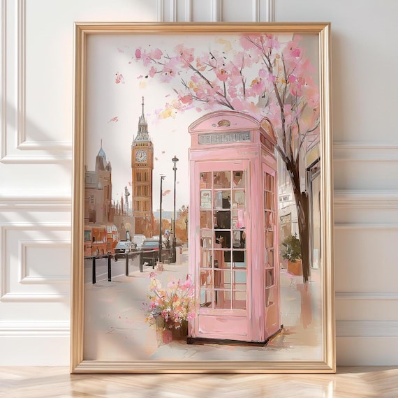 Pink London Phone Booth, Big Ben Travel Poster