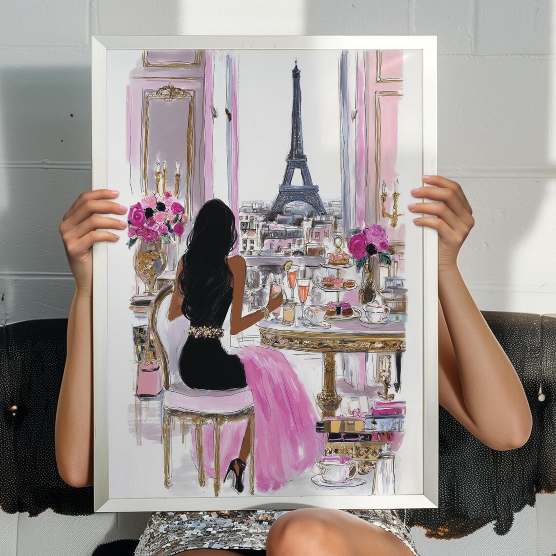 Black Hair Brown Skin Woman In Paris, Glam Poster