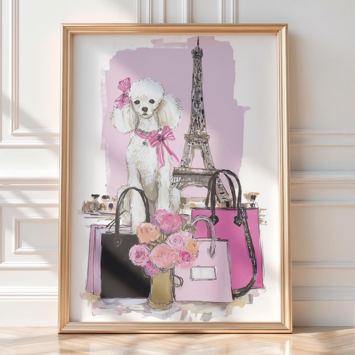 Paris Poodle Art Print, Eiffel Tower Fashion Illustration