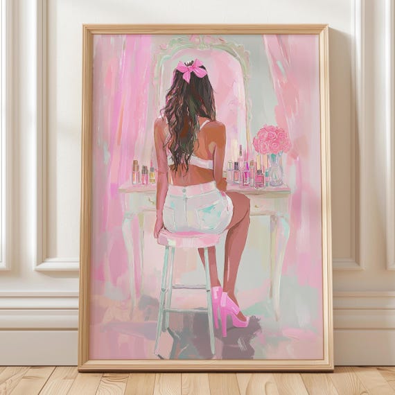 Vanity Girl Perfume Makeup Coquette Girly Fashion Bedroom Decor Trendy Feminine Stylish Beauty Wall Art