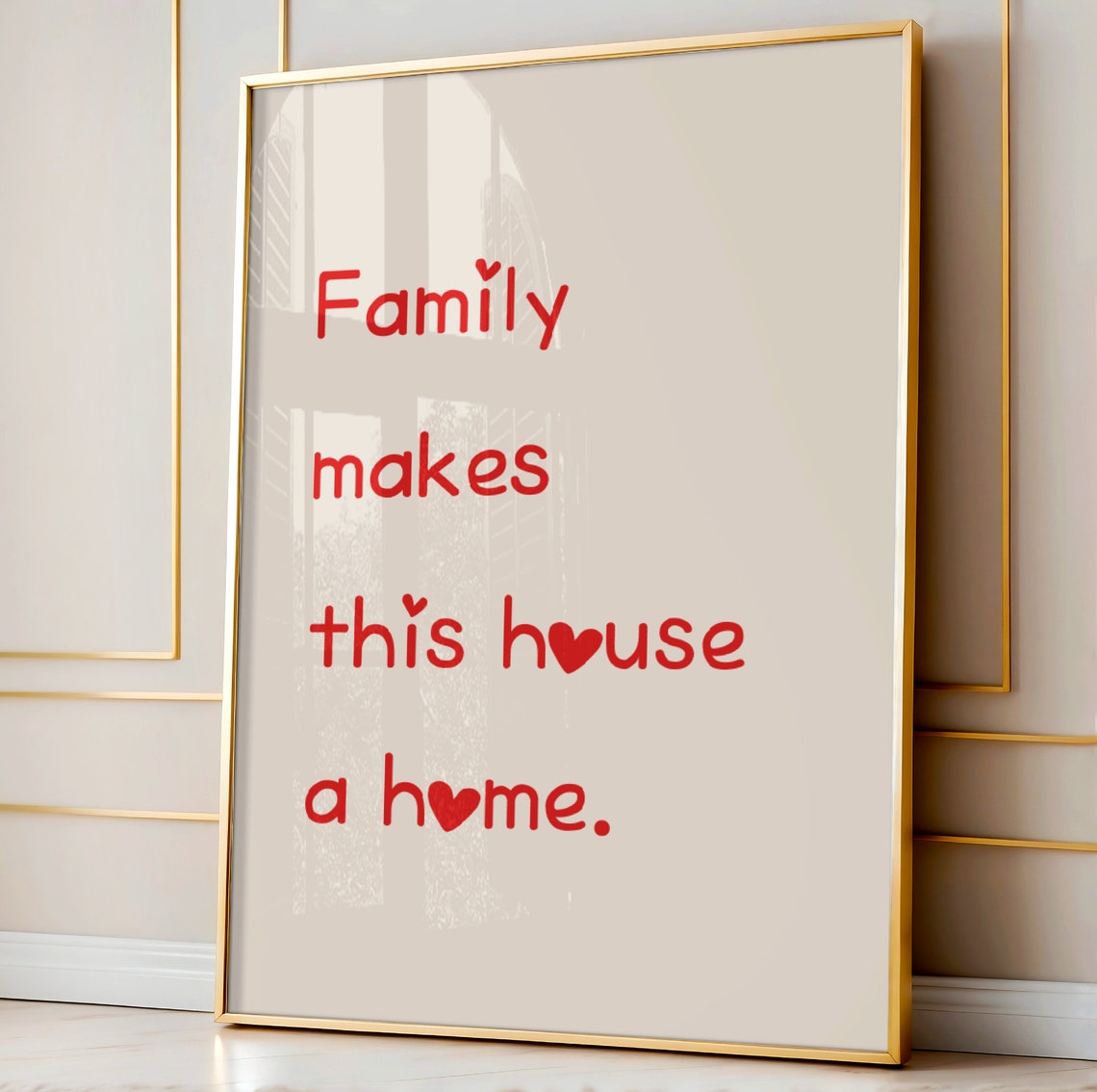 Family Makes This House A Home Red Heart Typography Quote Poster