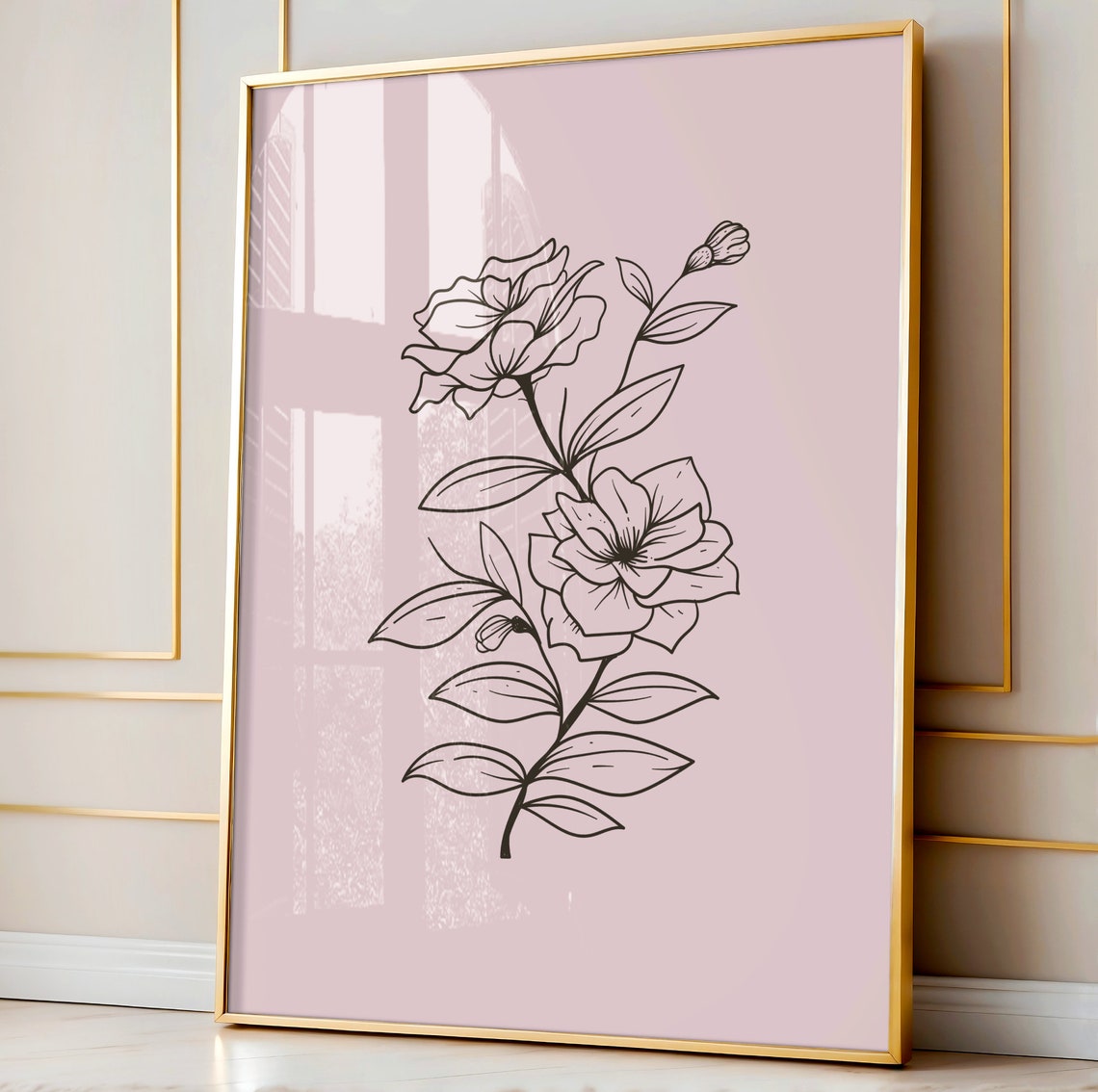 Black Line Art Flower Blush Pink Minimalist Floral Botanical Poster
