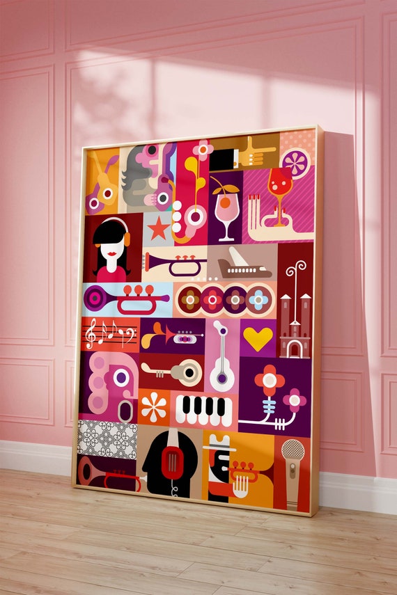 Music Print Poster Retro Gift Groovy Record Player Girly Wall Art Trendy Home Decor