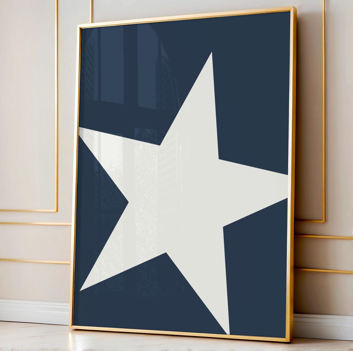 Minimalist White Star Navy Blue Geometric Modern Coastal Wall Art